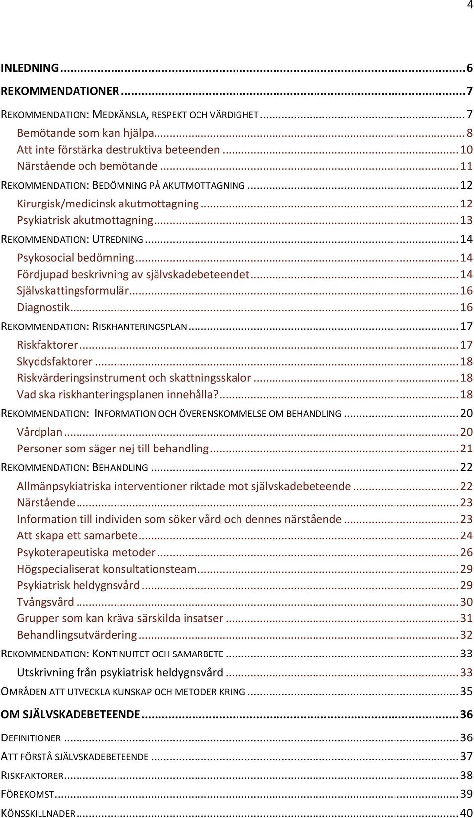 .. 14 Fördjupad beskrivning av självskadebeteendet... 14 Självskattingsformulär... 16 Diagnostik... 16 REKOMMENDATION: RISKHANTERINGSPLAN... 17 Riskfaktorer... 17 Skyddsfaktorer.