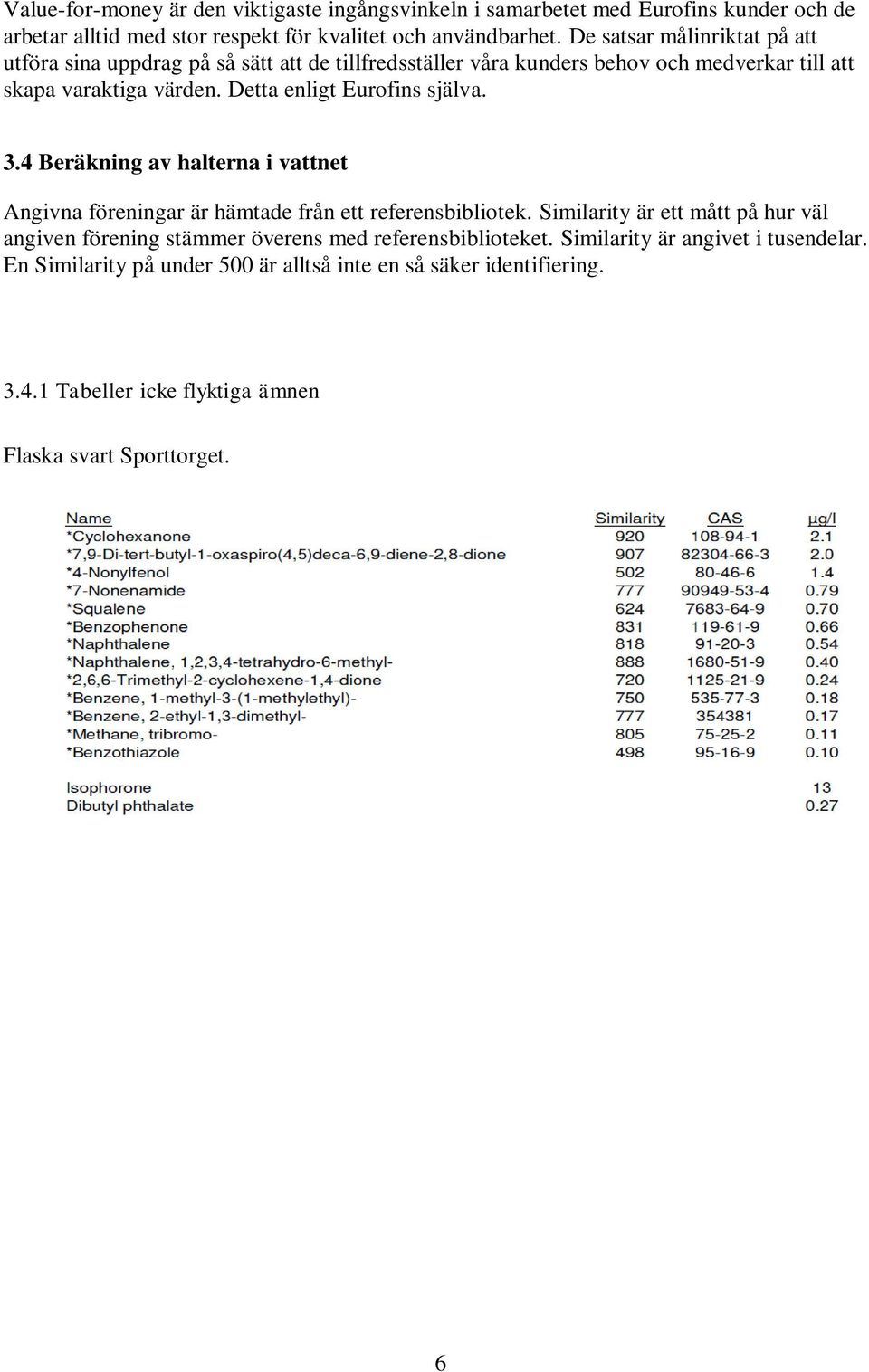 Detta enligt Eurofins själva. 3.4 Beräkning av halterna i vattnet Angivna föreningar är hämtade från ett referensbibliotek.