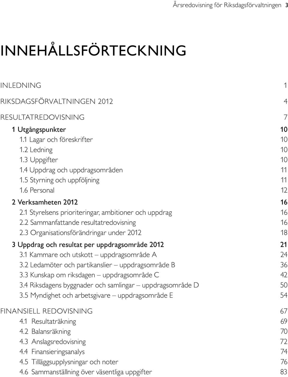 2 Sammanfattande resultatredovisning 16 2.3 Organisationsförändringar under 2012 18 3 Uppdrag och resultat per uppdragsområde 2012 21 3.1 kammare och utskott uppdragsområde A 24 3.