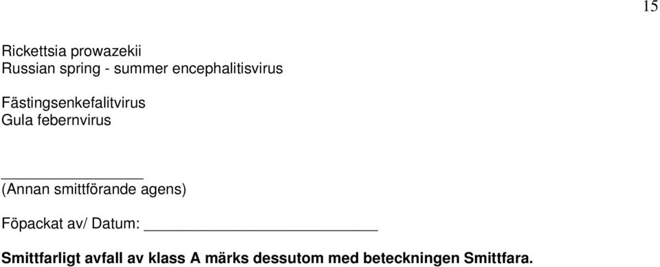febernvirus (Annan smittförande agens) Föpackat av/
