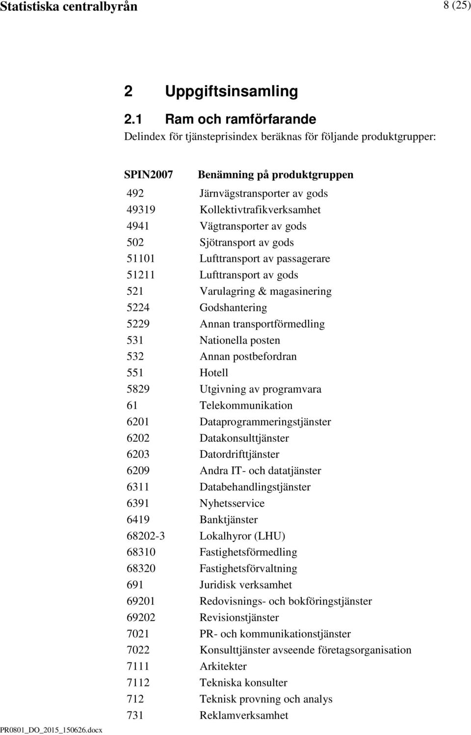 Vägtransporter av gods 502 Sjötransport av gods 51101 Lufttransport av passagerare 51211 Lufttransport av gods 521 Varulagring & magasinering 5224 Godshantering 5229 Annan transportförmedling 531