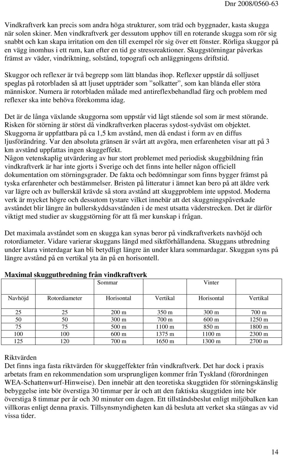 Rörliga skuggor på en vägg inomhus i ett rum, kan efter en tid ge stressreaktioner. Skuggstörningar påverkas främst av väder, vindriktning, solstånd, topografi och anläggningens driftstid.