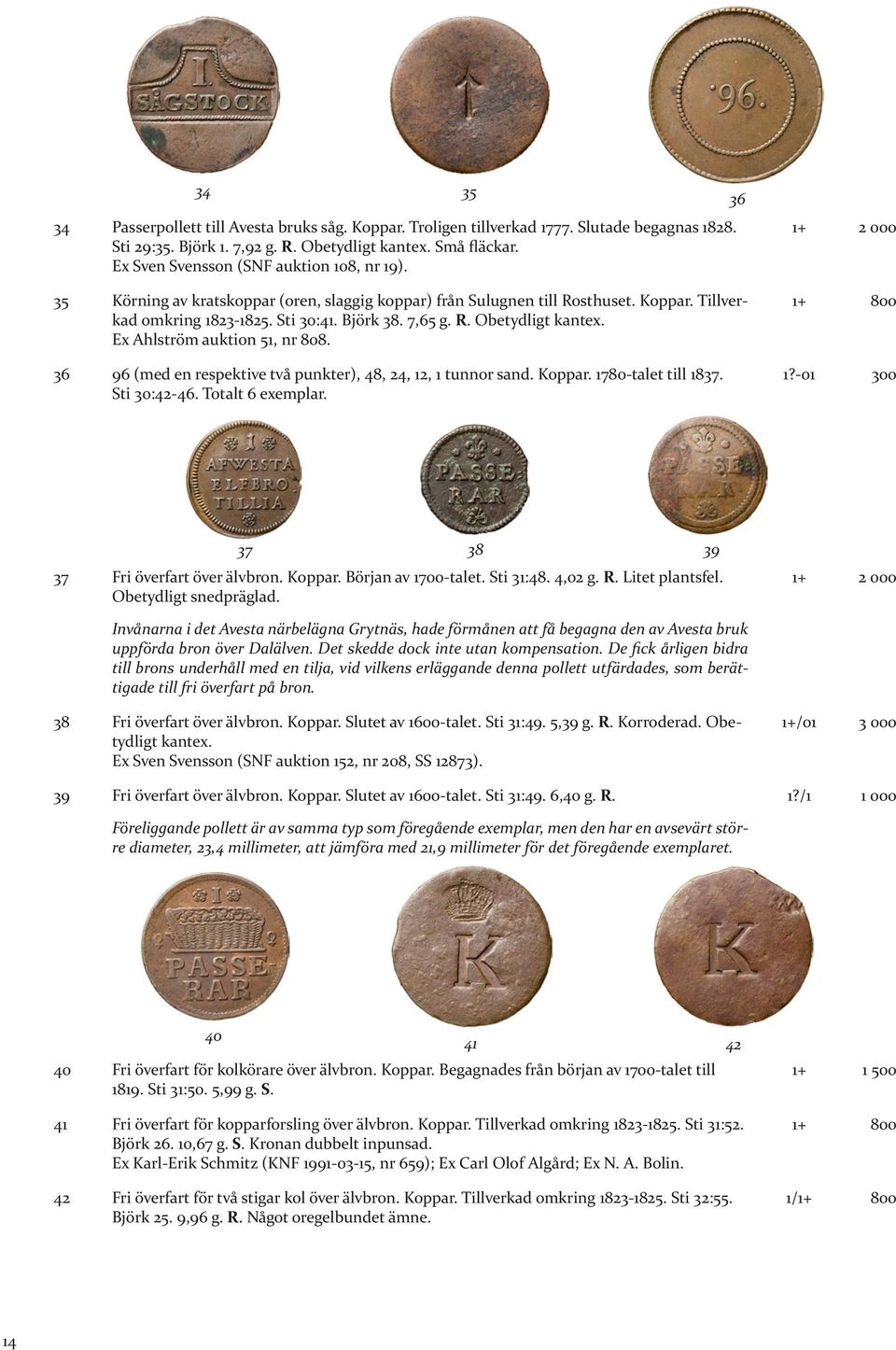 Ex Ahlström auktion 51, nr 808. 36 96 (med en respektive två punkter), 48, 24, 12, 1 tunnor sand. Koppar. 1780-talet till 1837. Sti 30:42-46. Totalt 6 exemplar. 36 1+ 2 000 1+ 800 1?