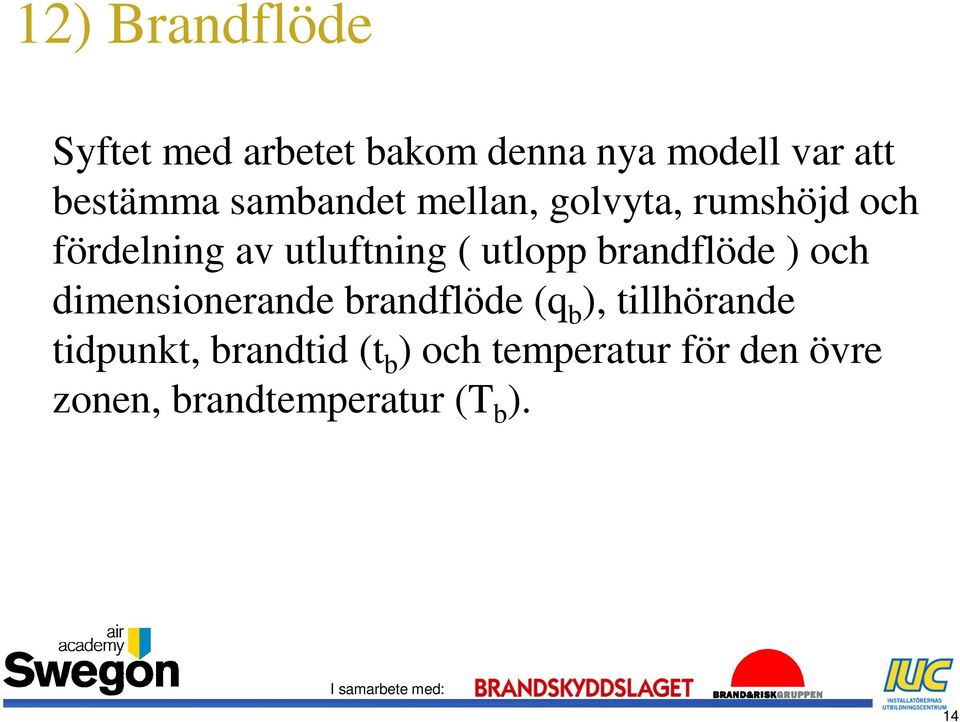 brandflöde ) och dimensionerande brandflöde (q b ), tillhörande tidpunkt,