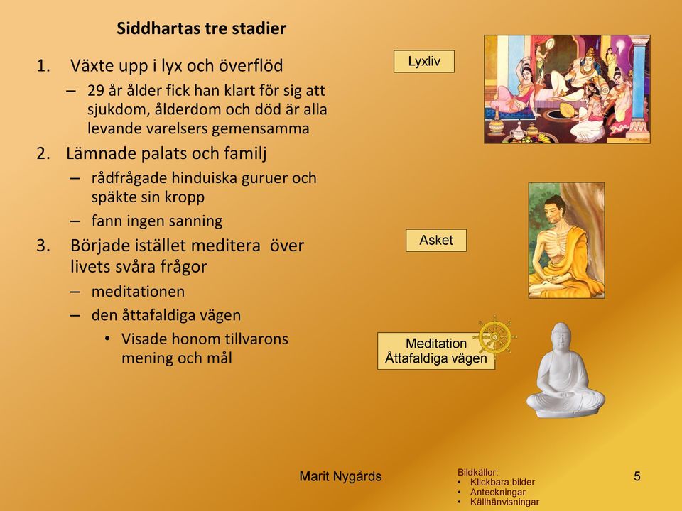 gemensamma 2. Lämnade palats och familj rådfrågade hinduiska guruer och späkte sin kropp fann ingen sanning 3.