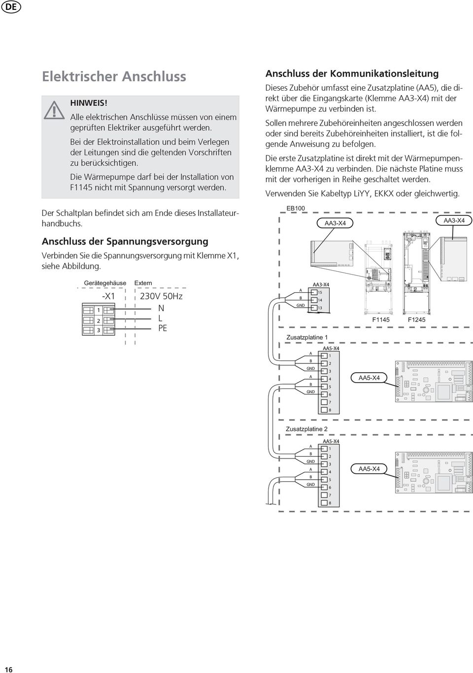 nschluss der Kommunikationsleitung Dieses Zubehör umfasst eine Zusatzplatine (), die direkt über die Eingangskarte (Klemme -X) mit der Wärmepumpe zu verbinden ist.