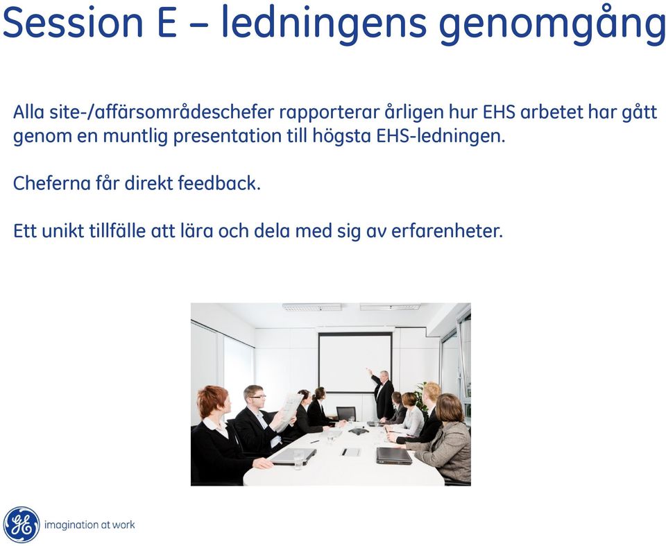 presentation till högsta EHS-ledningen.