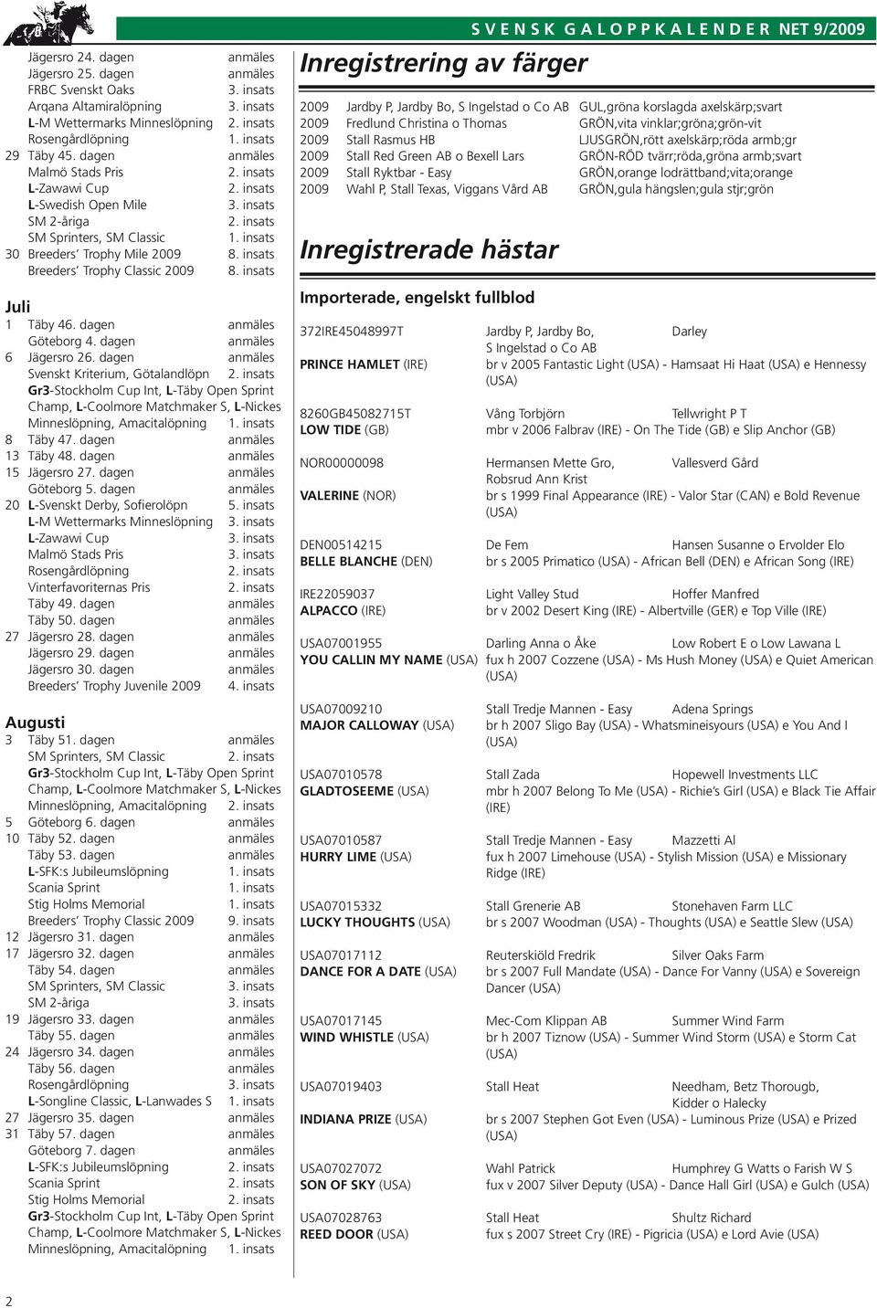 insats Breeders Trophy Classic 2009 8. insats Juli 1 Täby 46. dagen Göteborg 4. dagen 6 Jägersro 26. dagen Svenskt Kriterium, Götalandlöpn 2.