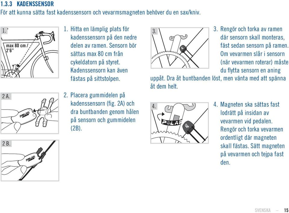 2A) och dra buntbanden genom hålen på sensorn och gummidelen (2B). 3. 3. Rengör och torka av ramen där sensorn skall monteras, fäst sedan sensorn på ramen.