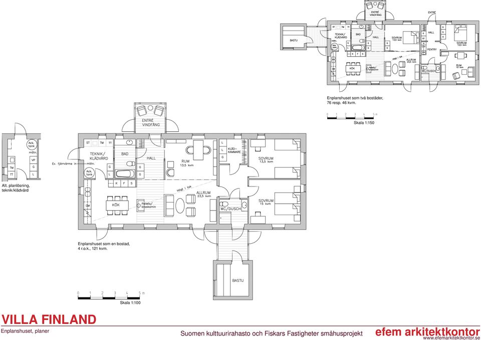 planlösning, teknik/klädvård Enplanshuset