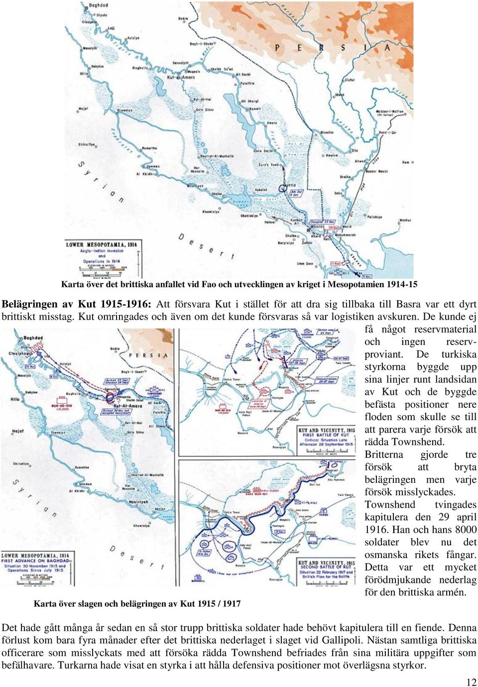 De turkiska styrkorna byggde upp sina linjer runt landsidan av Kut och de byggde befästa positioner nere floden som skulle se till att parera varje försök att rädda Townshend.