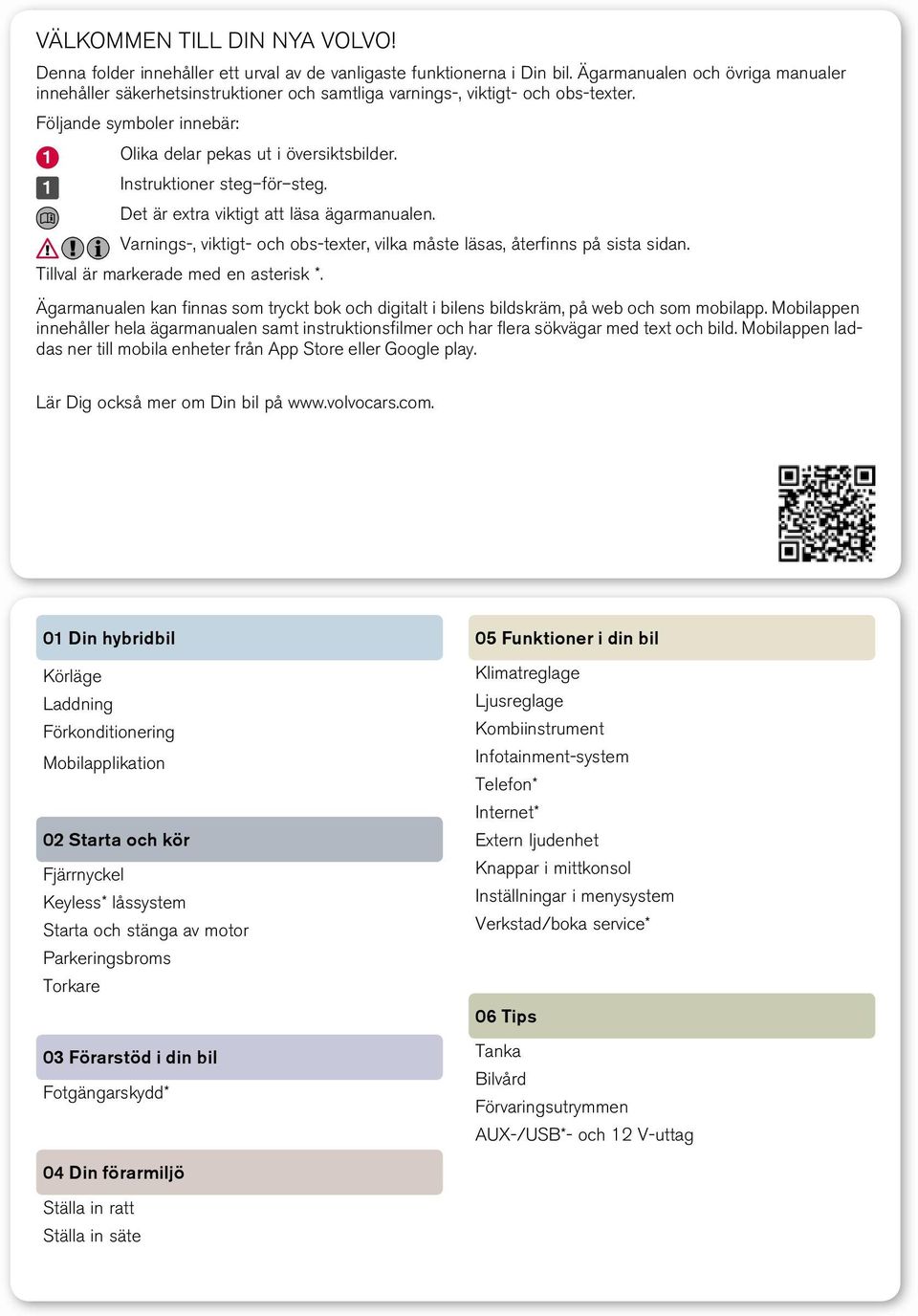 Instruktioner steg för steg. Det är extra viktigt att läsa ägarmanualen. Varnings-, viktigt- och obs-texter, vilka måste läsas, återfinns på sista sidan. Tillval är markerade med en asterisk *.