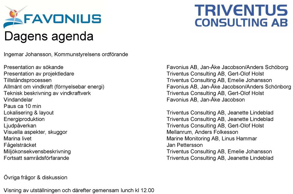 samrådsförfarande Favonius AB, Jan-Åke Jacobson/Anders Schöborg Triventus Consulting AB, Gert-Olof Holst Triventus Consulting AB, Emelie Johansson Favonius AB, Jan-Åke Jacobson/Anders Schönborg