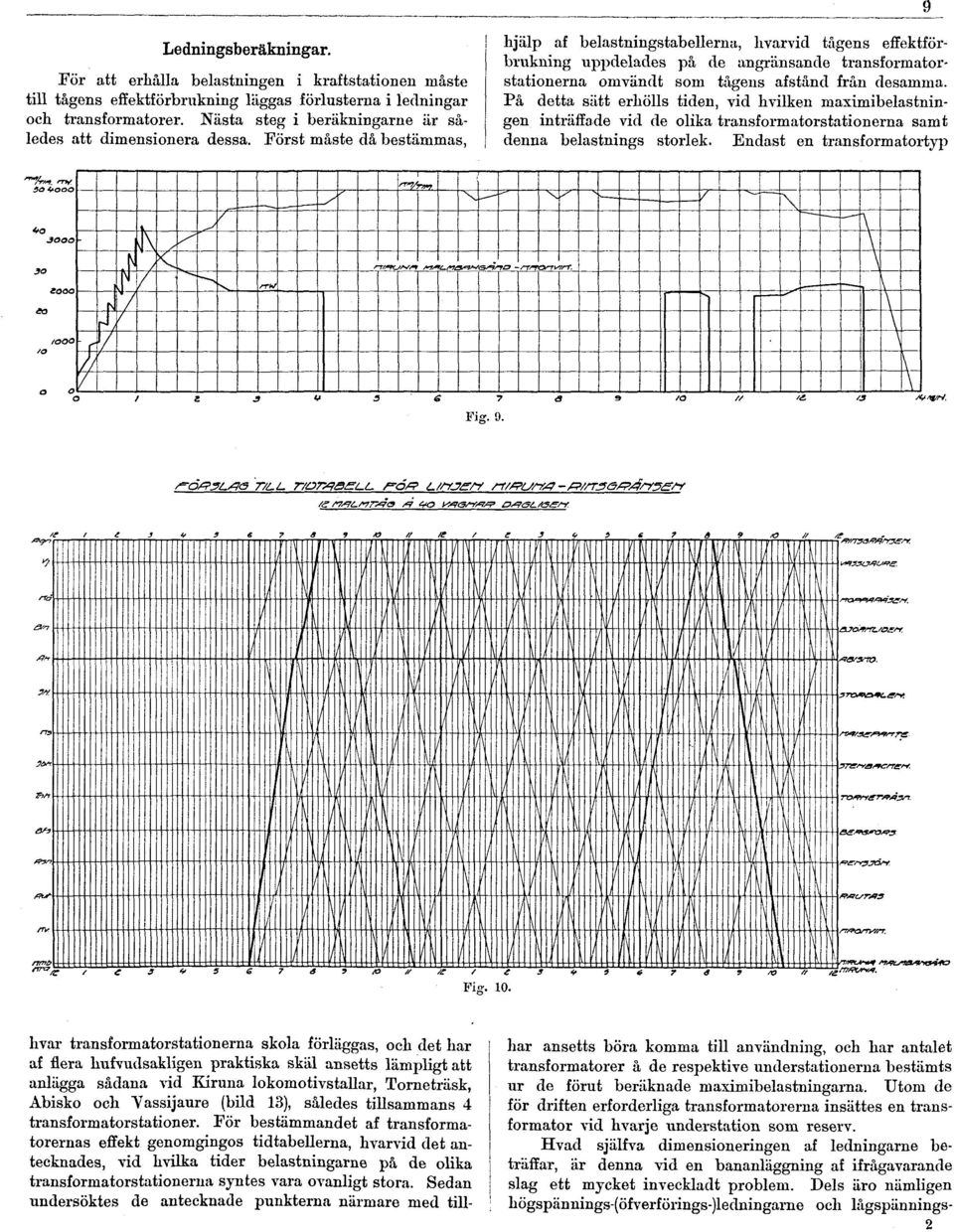 Först måste då bestämmas, hjälp af belastningstabellerna, livarvid tågens effektförbrukning uppdelades på de angränsande transformatorstationerna omvändt som tågens afstånd från desamma.