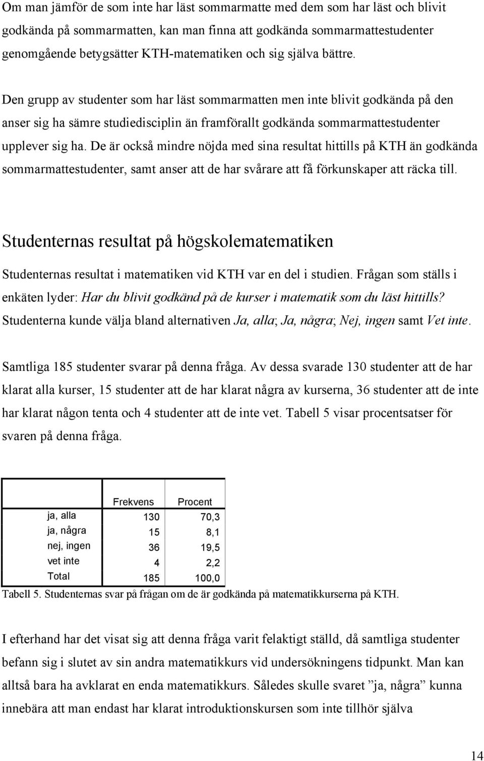 De är också mindre nöjda med sina resultat hittills på KTH än godkända sommarmattestudenter, samt anser att de har svårare att få förkunskaper att räcka till.