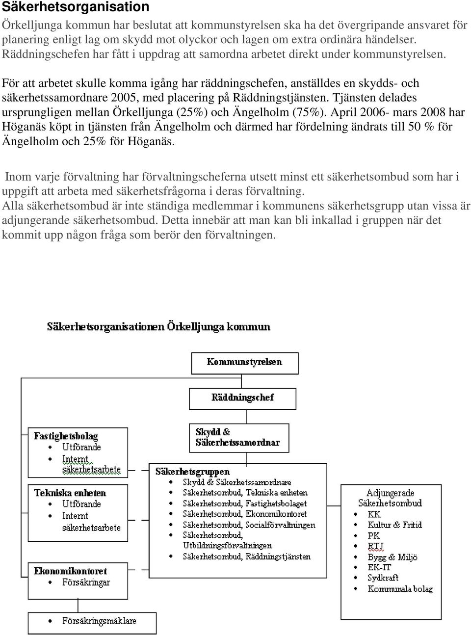 För att arbetet skulle komma igång har räddningschefen, anställdes en skydds- och säkerhetssamordnare 2005, med placering på Räddningstjänsten.