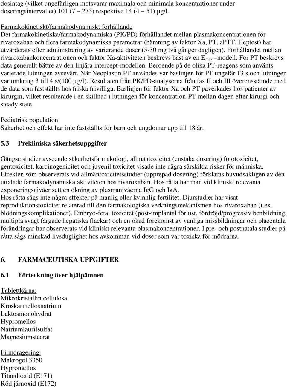 faktor Xa, PT, aptt, Heptest) har utvärderats efter administrering av varierande doser (5-30 mg två gånger dagligen).