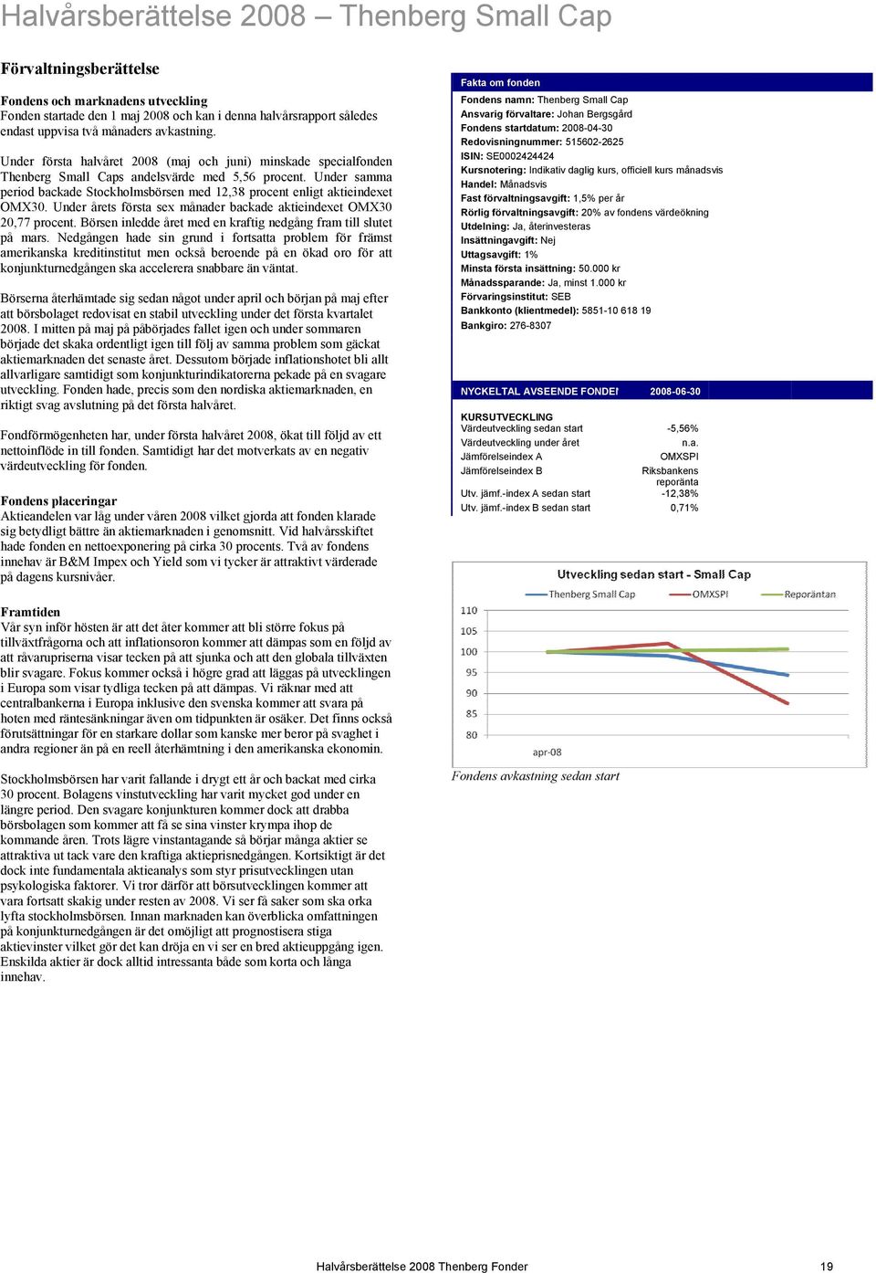 Under samma period backade Stockholmsbörsen med 12,38 procent enligt aktieindexet OMX30. Under årets första sex månader backade aktieindexet OMX30 20,77 procent.