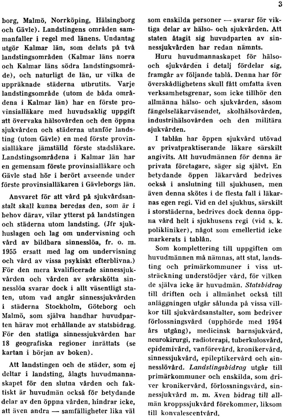 Varje landstingsområde (utom de båda områdena i Kalmar län) har en förste provinsialläkare med huvudsaklig uppgift att övervaka hälsovården och den öppna sjukvården och städerna utanför landsting