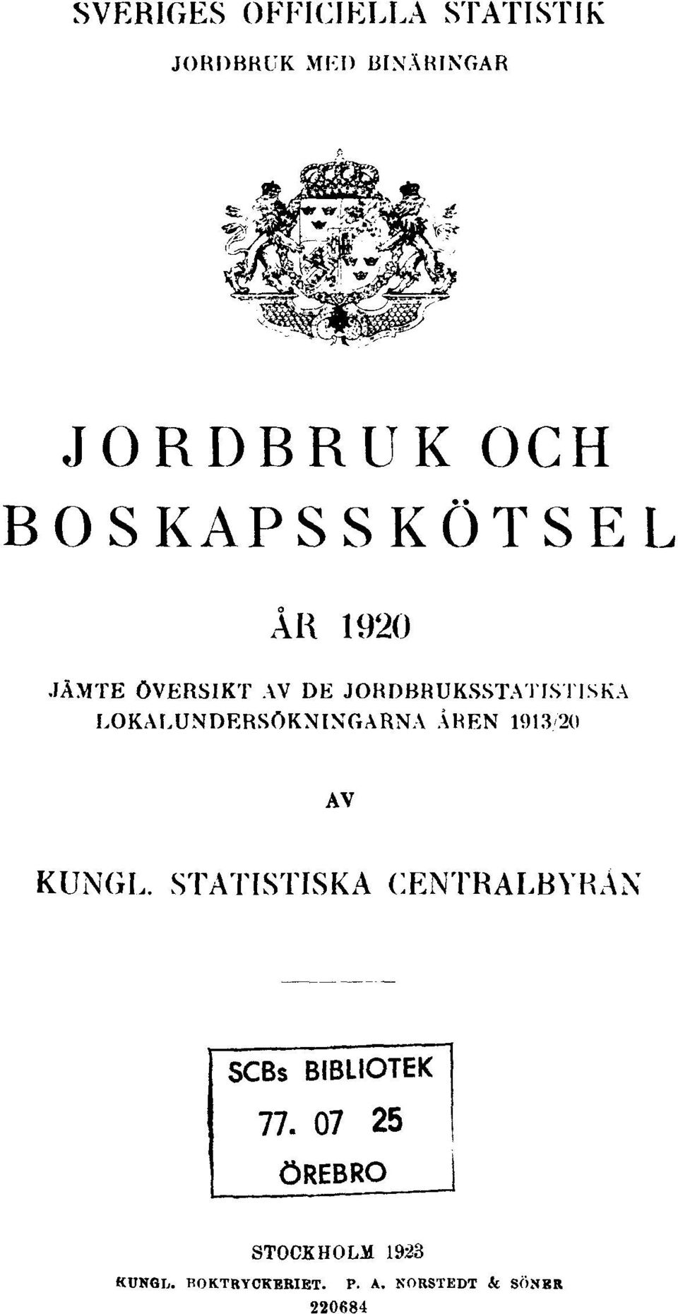 LOKALUNDERSOKNINGARNA ÅREN 1913/20 AV KUNGL.