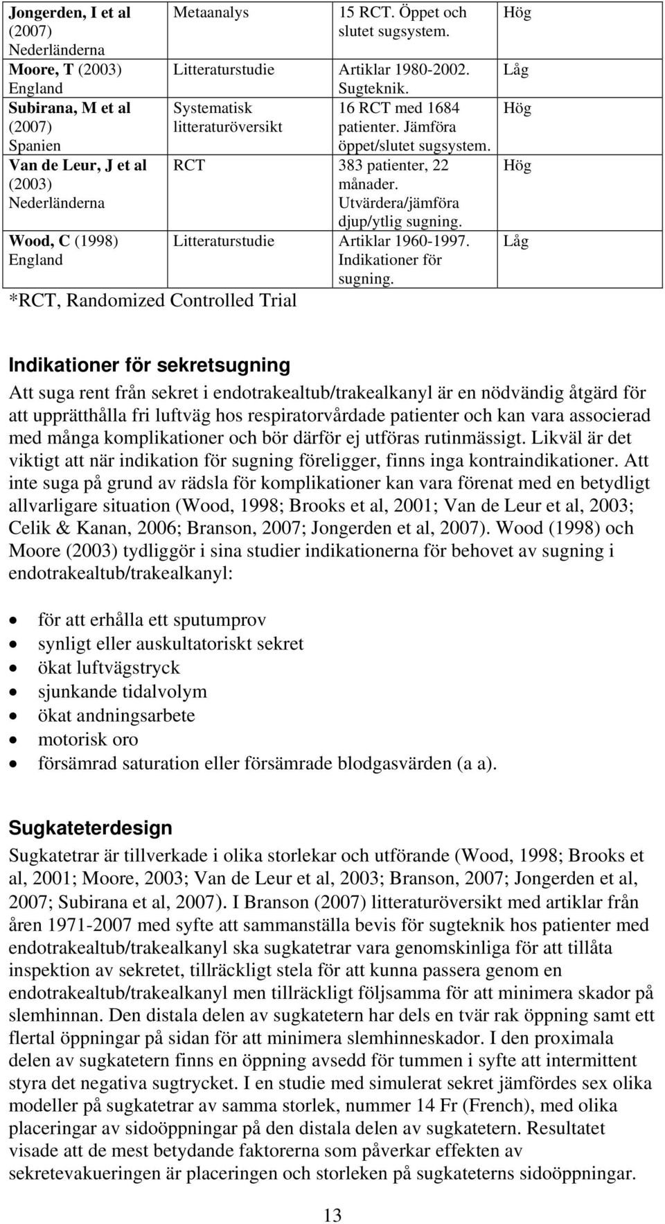 RCT 383 patienter, 22 månader. Utvärdera/jämföra djup/ytlig sugning. Litteraturstudie Artiklar 1960-1997. Indikationer för sugning.