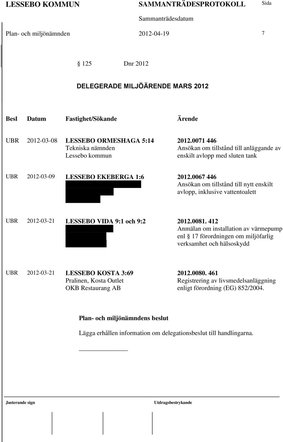 0067 446 Ansökan om tillstånd till nytt enskilt avlopp, inklusive vattentoalett UBR 2012-03-21 LESSEBO VIDA 9:1 och 9:2 Annikki Knutsson Värendsgatan 6 360 50 Lessebo 2012.0081.