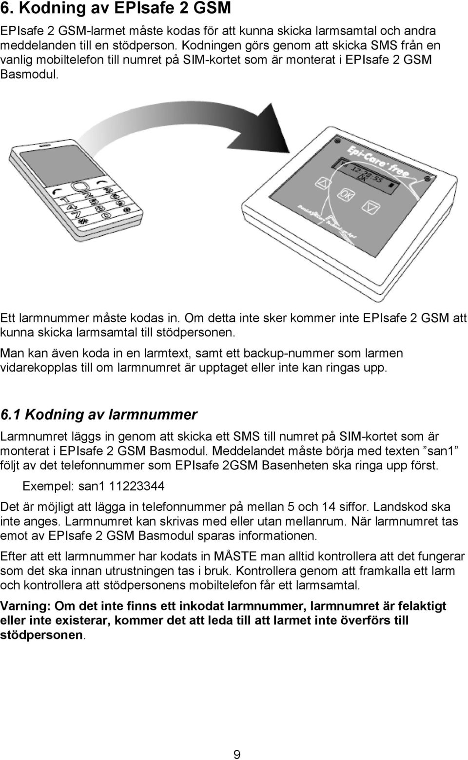 Om detta inte sker kommer inte EPIsafe 2 GSM att kunna skicka larmsamtal till stödpersonen.