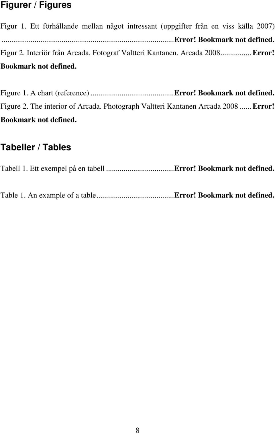 ..error! Bookmark not defined. Figure 2. The interior of Arcada. Photograph Valtteri Kantanen Arcada 2008... Error! Bookmark not defined. Tabeller / Tables Tabell 1.