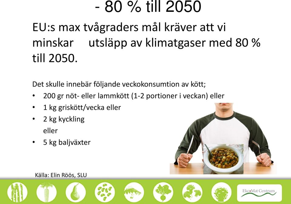 Det skulle innebär följande veckokonsumtion av kött; 200 gr nöt- eller