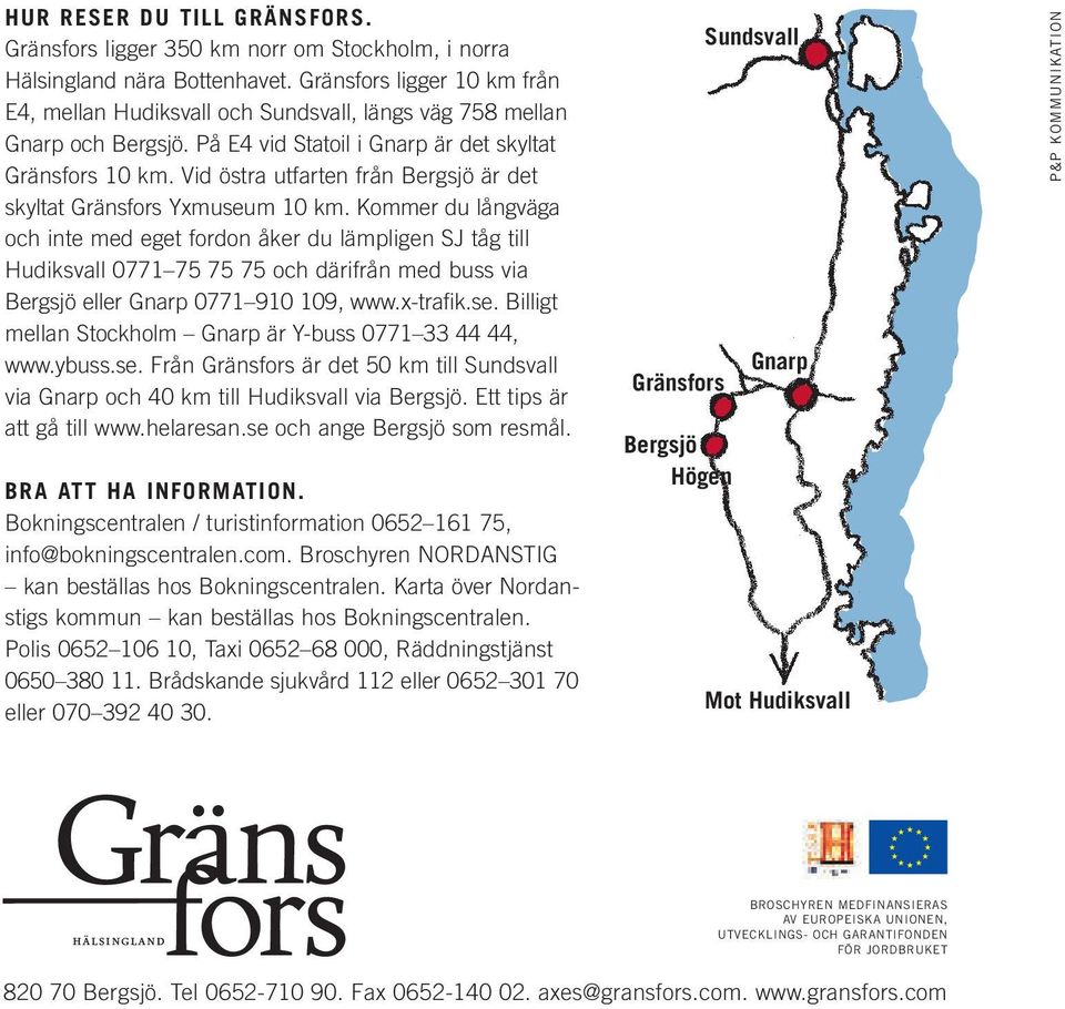 Vid östra utfarten från Bergsjö är det skyltat Gränsfors Yxmuseum 10 km.