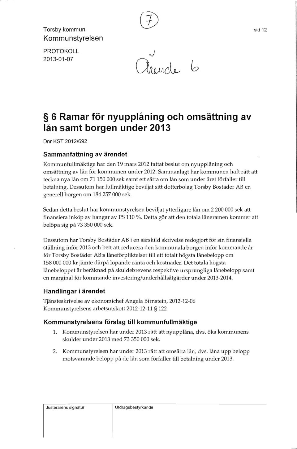 Sammanlagt har kommunen haft rätt att teckna nya lån om 71 150000 sek samt ett sätta om lån som under året förfaller till betalning.