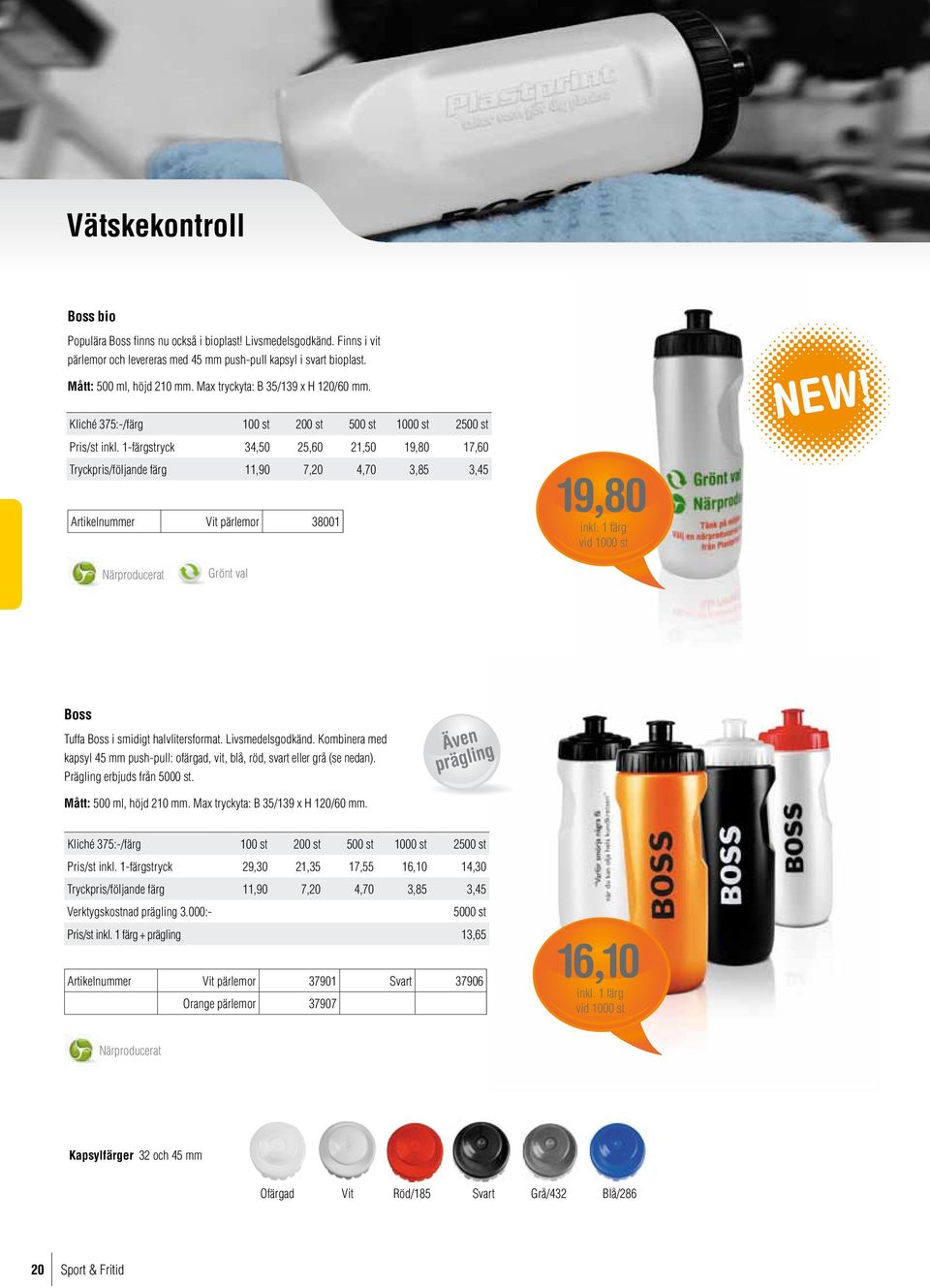 1-färgstryck 34,50 25,60 21,50 19,80 17,60 Tryckpris/följande färg 11,90 7,20 4,70 3,85 3,45 Artikelnummer Vit pärlemor 38001 19,80 Grönt val Boss Tuffa Boss i smidigt halvlitersformat.