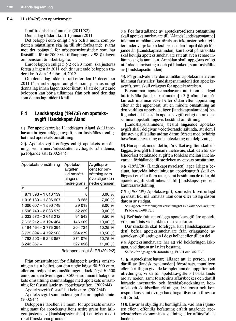 Eurobeloppen enligt 5 2 och 3 mom. ska justeras första gången år 2011 och de justerade beloppen träder i kraft den 15 februari 2012.