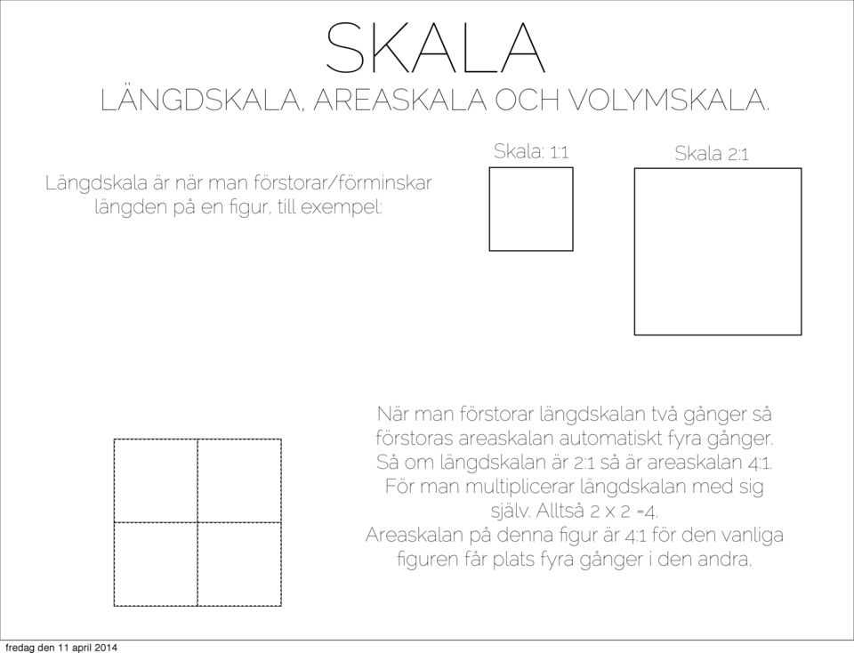 förstorar längdskalan två gånger så förstoras areaskalan automatiskt fyra gånger.