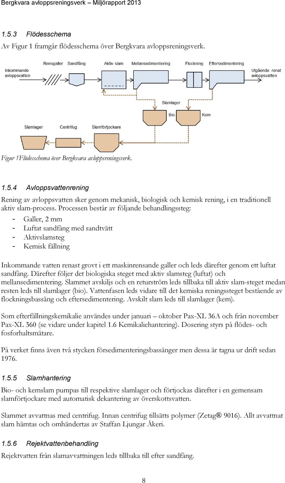 därefter genom ett luftat sandfång. Därefter följer det biologiska steget med aktiv slamsteg (luftat) och mellansedimentering.