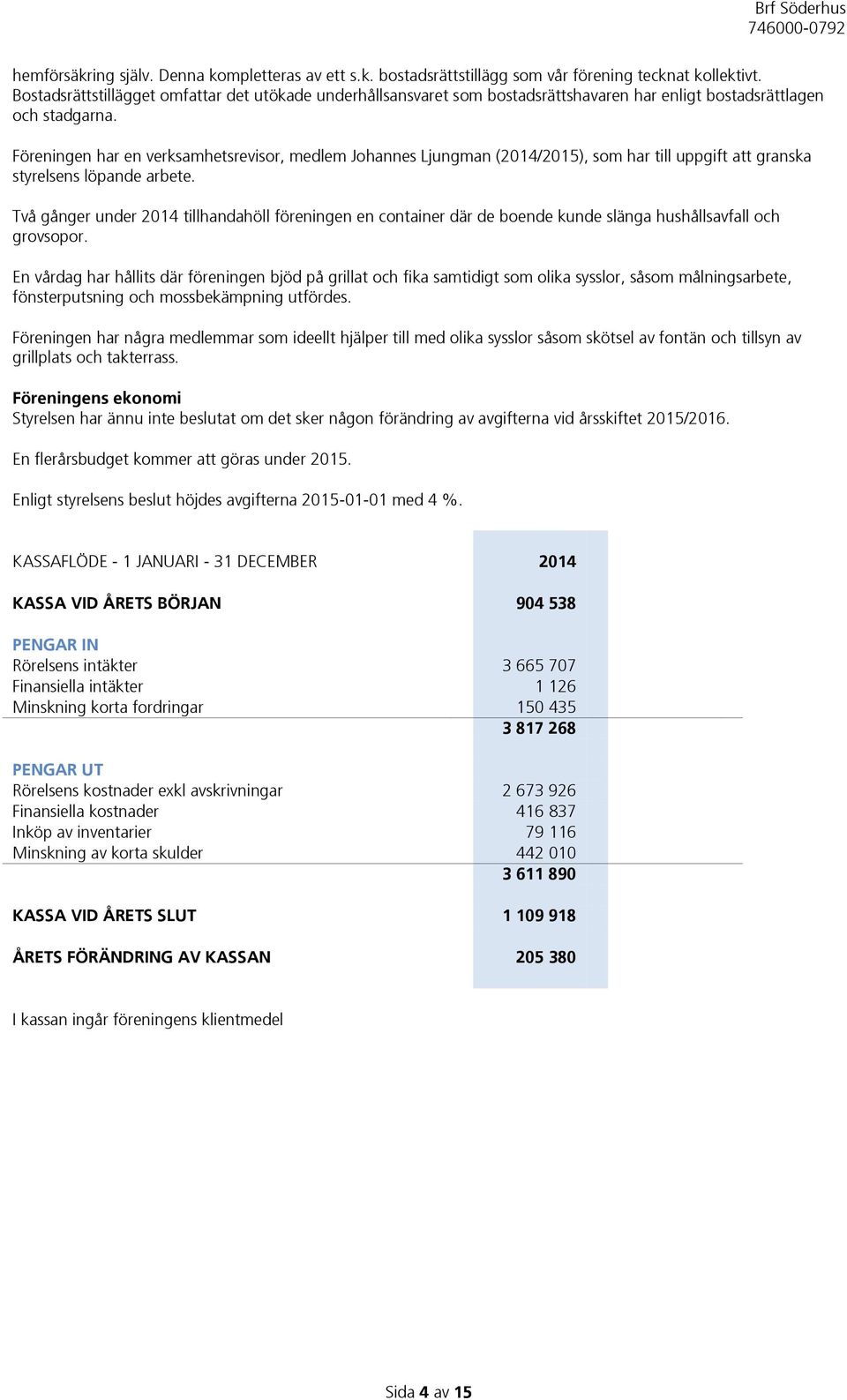 Föreningen har en verksamhetsrevisor, medlem Johannes Ljungman (2014/2015), som har till uppgift att granska styrelsens löpande arbete.