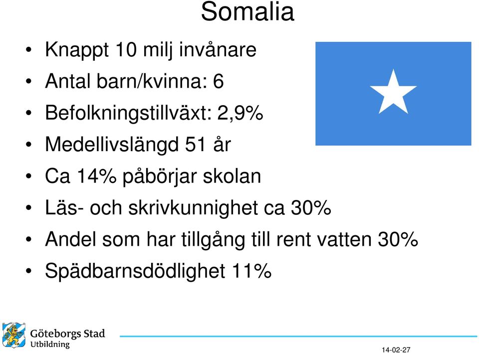 påbörjar skolan Läs- och skrivkunnighet ca 30% Andel som