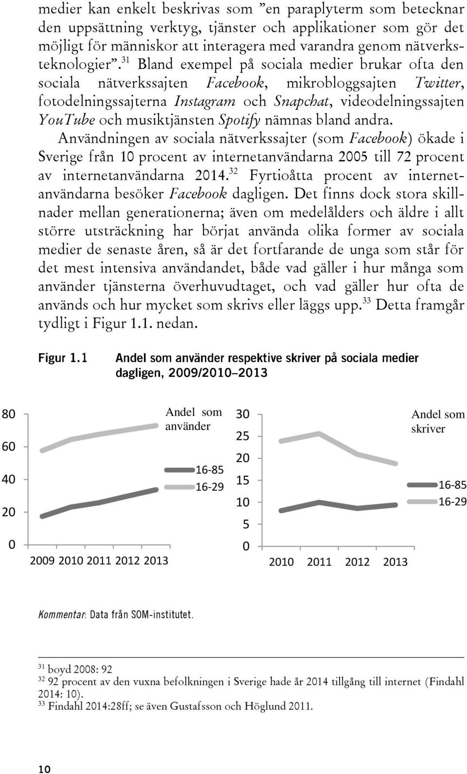 31 Bland exempel på sociala medier brukar ofta den sociala nätverkssajten Facebook, mikrobloggsajten Twitter, fotodelningssajterna Instagram och Snapchat, videodelningssajten YouTube och