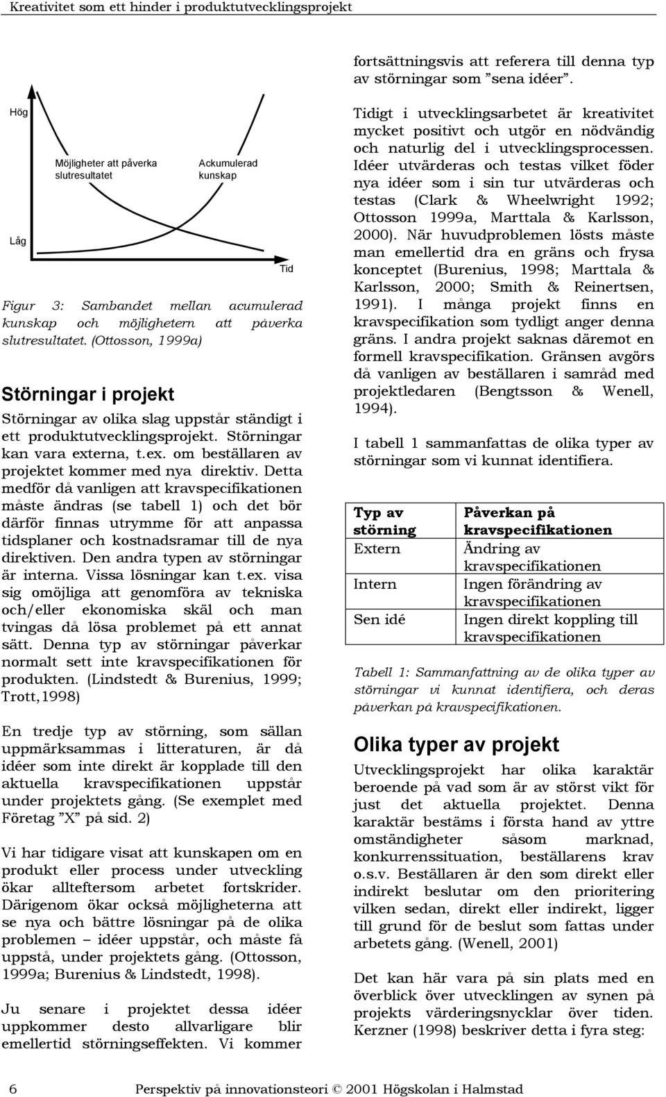 (Ottosson, 1999a) Störningar i projekt Störningar av olika slag uppstår ständigt i ett produktutvecklingsprojekt. Störningar kan vara externa, t.ex. om beställaren av projektet kommer med nya direktiv.