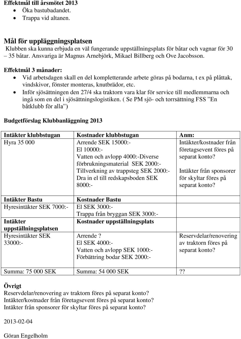 Effektmål 3 månader: Vid arbetsdagen skall en del kompletterande arbete göras på bodarna, t ex på plåttak, vindskivor, fönster monteras, knutbrädor, etc.