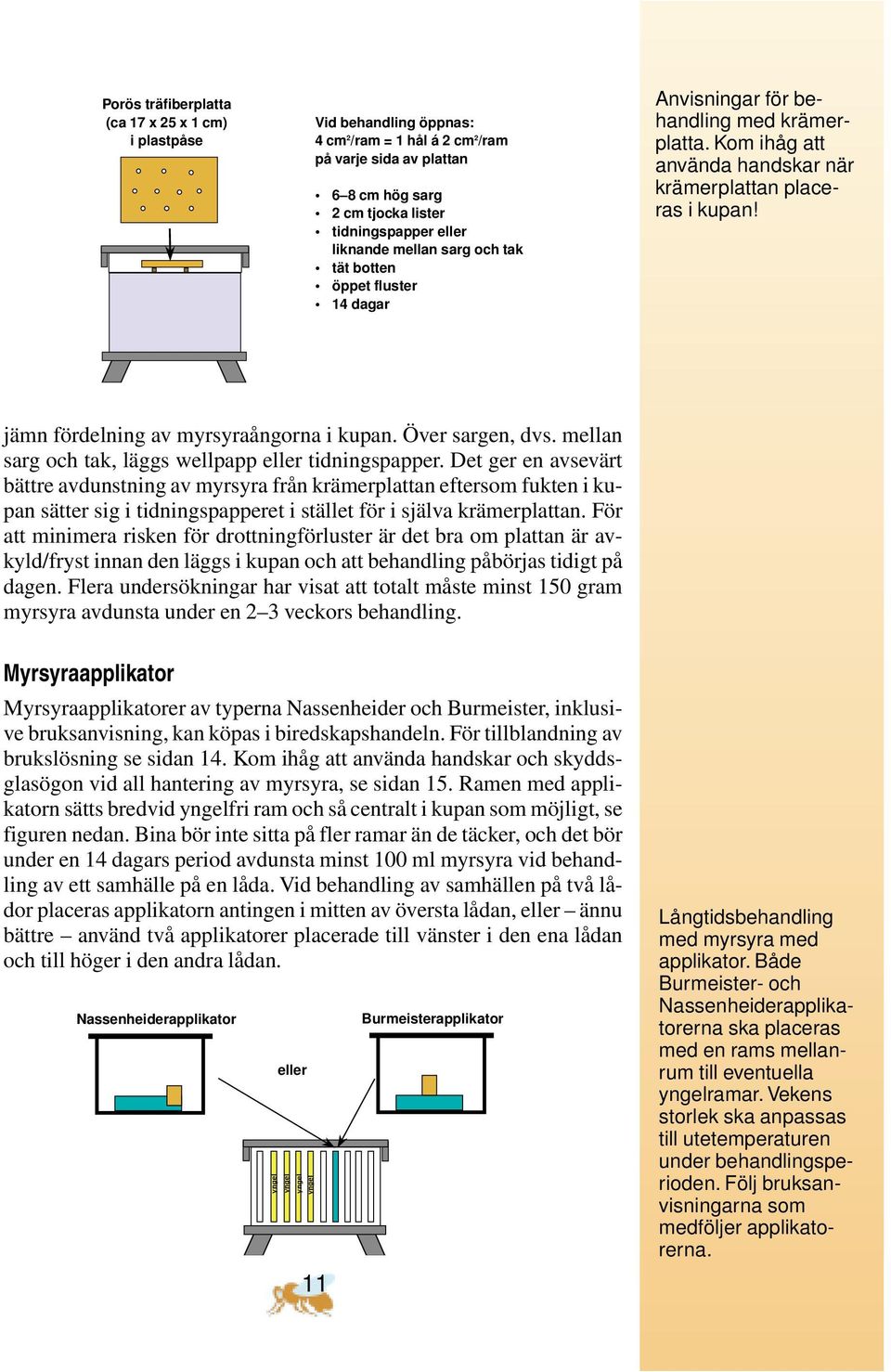 jämn fördelning av myrsyraångorna i kupan. Över sargen, dvs. mellan sarg och tak, läggs wellpapp eller tidningspapper.