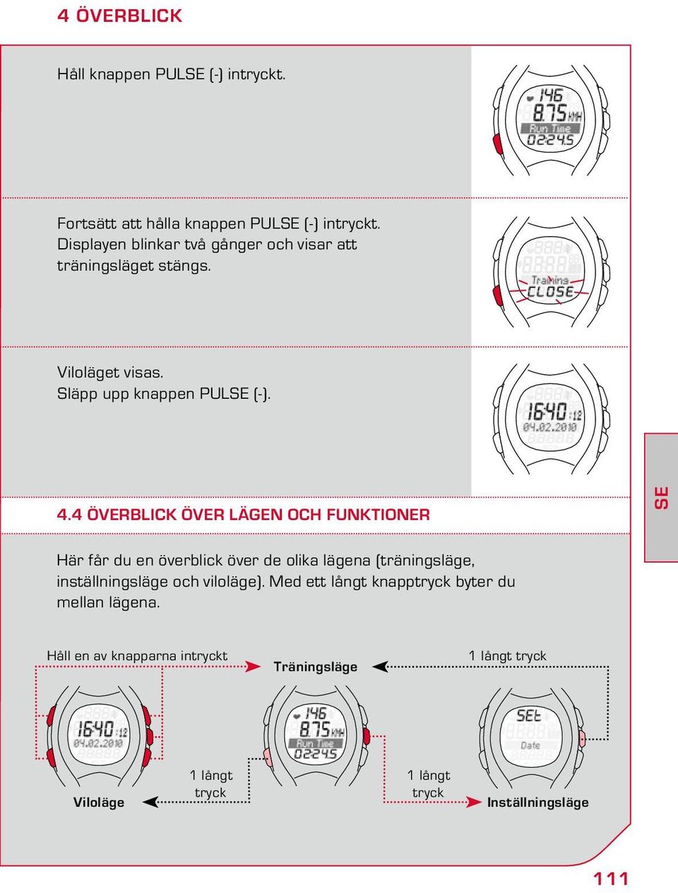 4 Överblick över lägen och funktioner SE Här får du en överblick över de olika lägena (träningsläge, inställningsläge och