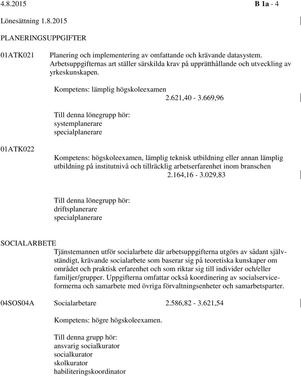 669,96 Till denna lönegrupp hör: systemplanerare specialplanerare 01ATK022 Kompetens: högskoleexamen, lämplig teknisk utbildning eller annan lämplig utbildning på institutnivå och tillräcklig