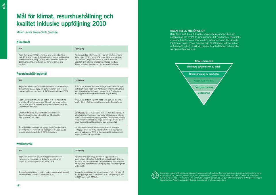 Ragn-Sells utvecklar tjänster som möter kundens behov och uppfyller gällande lagstiftning samt, genom kontinuerliga förbättringar, leder avfall och restprodukter på ett riktigt sätt, genom hela