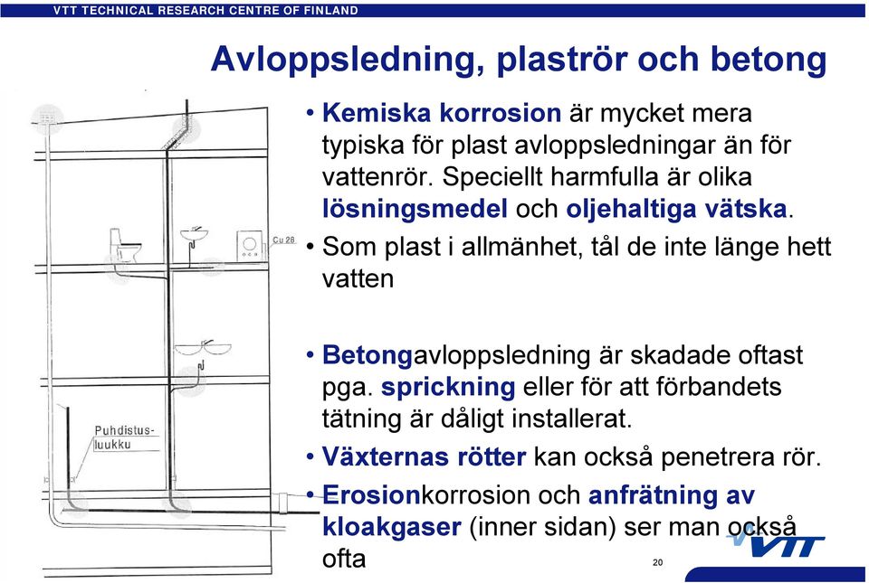 Som plast i allmänhet, tål de inte länge hett vatten Betongavloppsledning är skadade oftast pga.