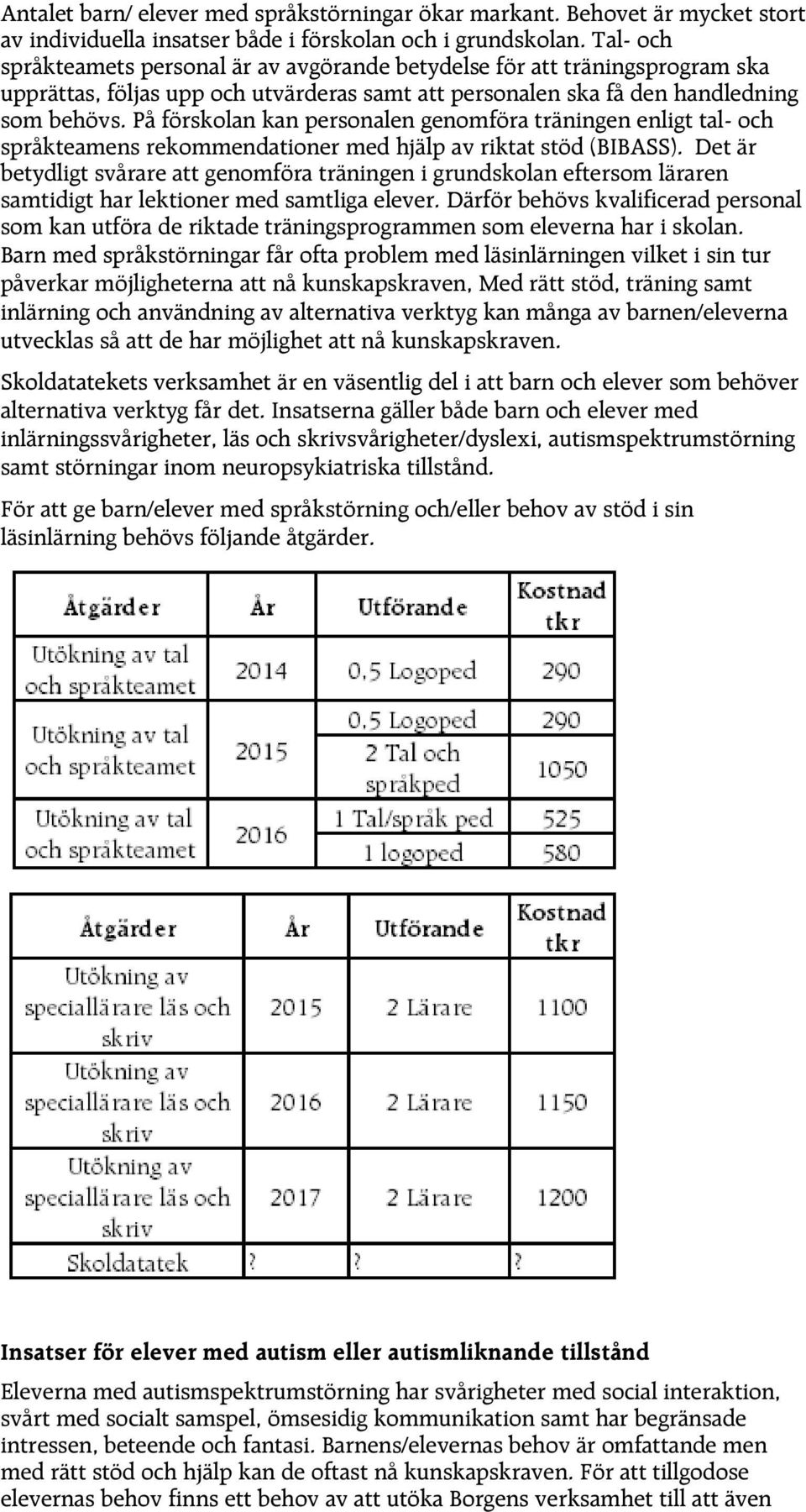 På förskolan kan personalen genomföra träningen enligt tal- och språkteamens rekommendationer med hjälp av riktat stöd (BIBASS).