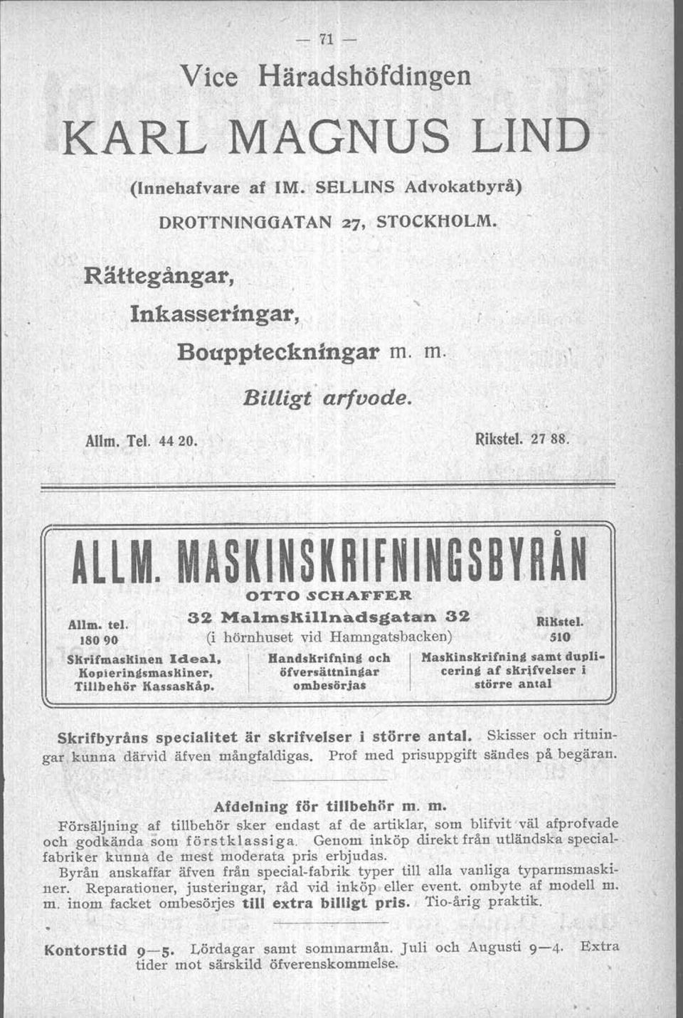 Handskrifning och Masninsiirifning samt dupliperinmainer, I Öfrerslttningar / cering af skrifvelser i Tillbehör Kassasklip.