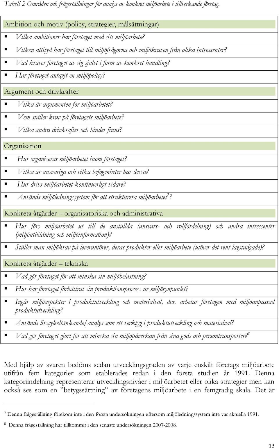 Vad kräver företaget av sig självt i form av konkret handling? Har företaget antagit en miljöpolicy? Argument och drivkrafter Vilka är argumenten för miljöarbetet?