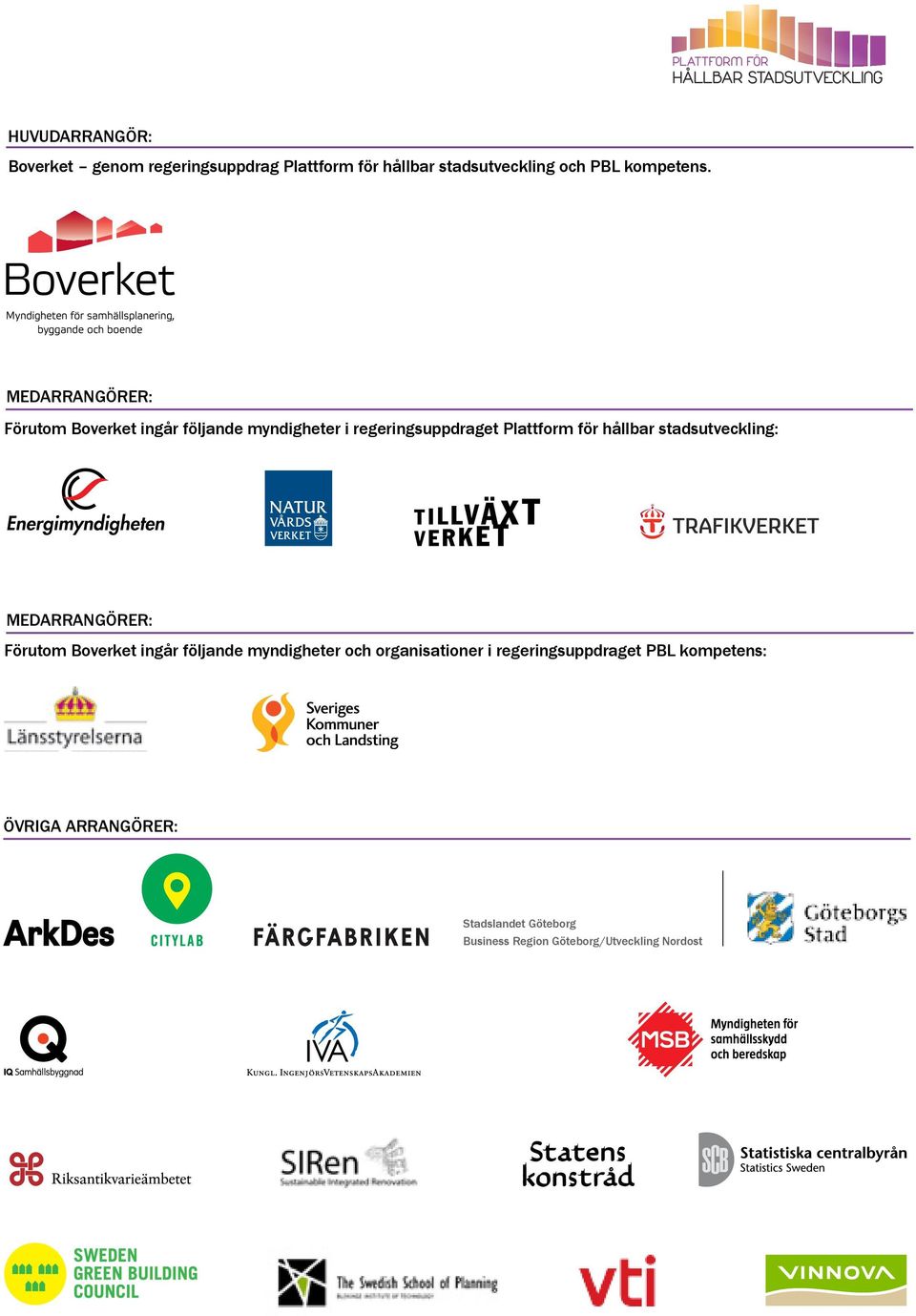 MEDARRANGÖRER: Förutom Boverket ingår följande myndigheter i regeringsuppdraget Plattform för hållbar