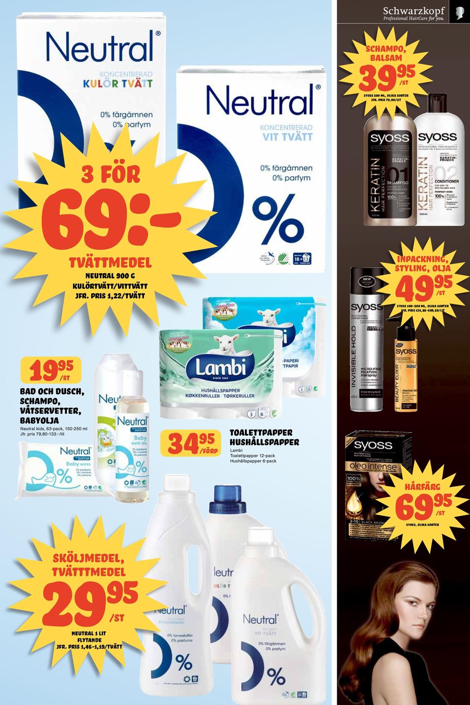 pris 124,88-499,50/lit 19 Bad och Dusch, Schampo, Våtservetter, Babyolja Neutral kids, 63-pack, 150-250 ml Jfr.